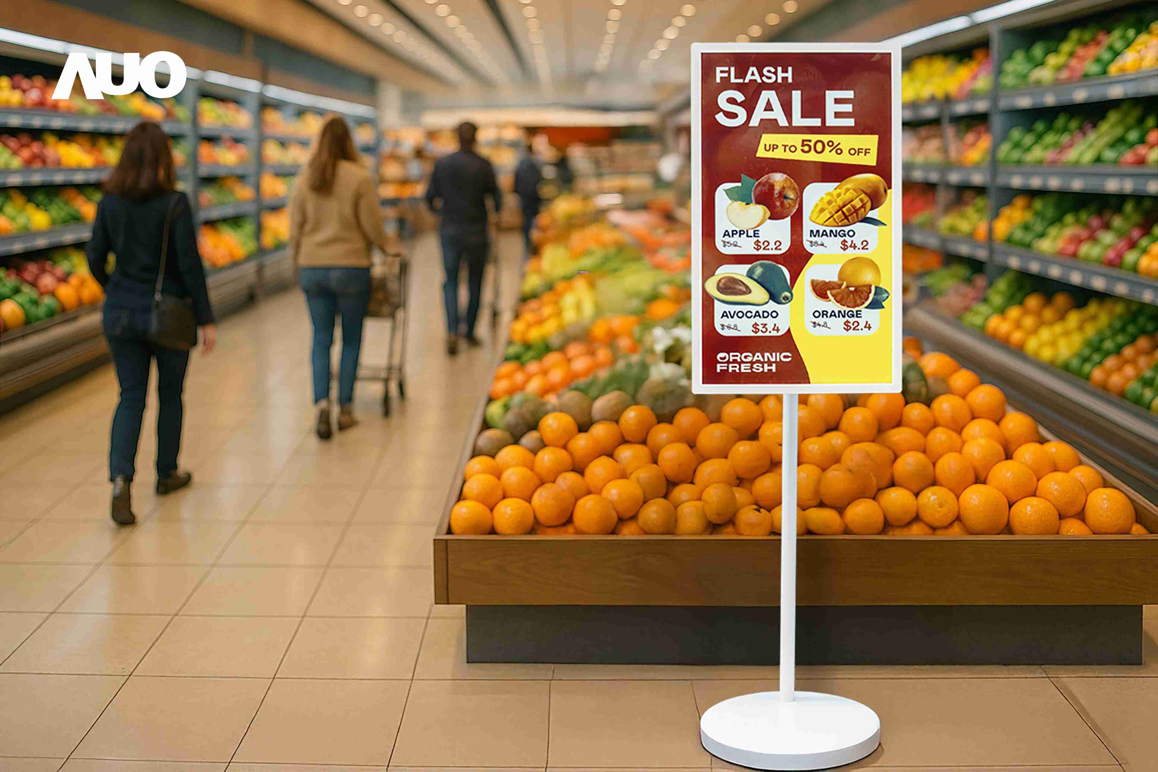 达擎首亮相低功耗、、全彩的〝aecoPost电子纸解决方案〞，，，仅在更新画面时需要微量的电力驱动，，无需布建电线的便捷设计，，使其可灵活应用、、随意置放，，，，并可透过云端或行动装置app，，，轻松管理及排程广告内容，，晋升店头营销利器。。。。